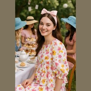 Merlette Floral Tiered Babydoll Top Blouse Puff Sleeve size small